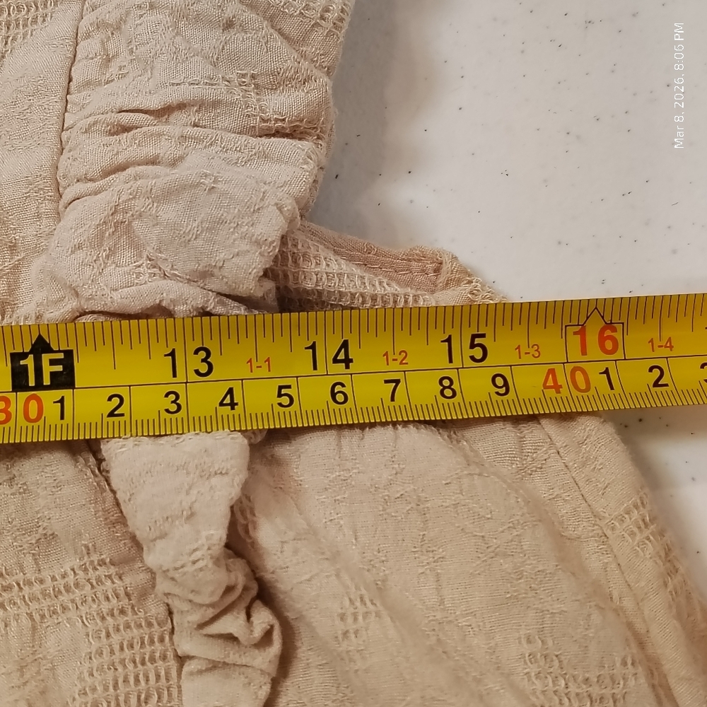 MUSTARD SEED ROMPER WOMENS SMALL TAN RUFFLE SLEEVE LINED 100% COTTON COTTAGECORE - Picture 8 of 9